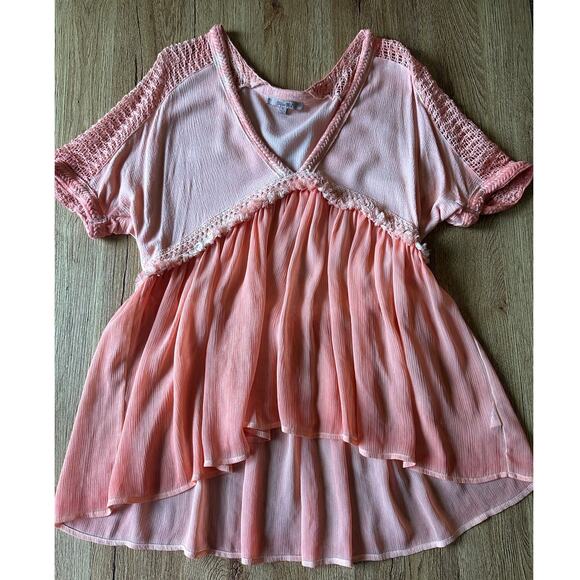 Miss Me Coral Boho Blouse Size Small - Picture 1 of 7